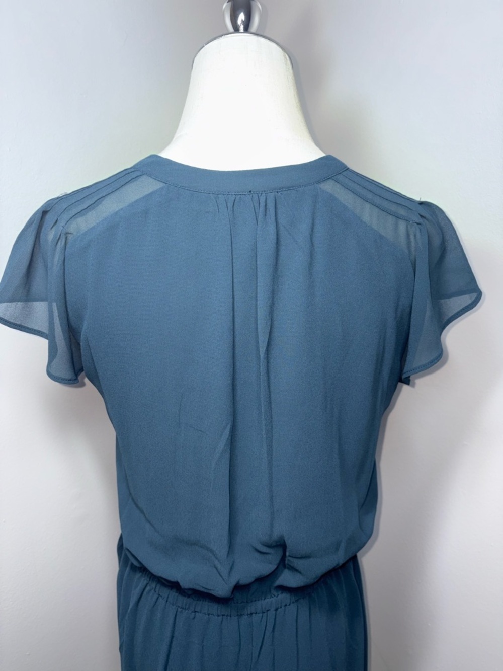 H&M Dark Teal Chiffon Dress Pin-Tuck Pleats Minimalist Dark Academia Size Small - Picture 14 of 16